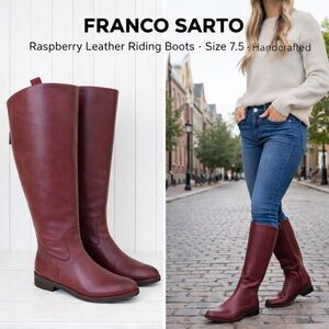 Franco Sarto Raspberry Leather Riding Boots Size 7.5 Tall Knee High Handcrafted